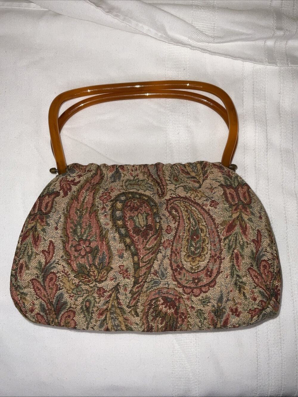 VTG VINTAGE MM REGENCY TAPESTRY FLORAL PAISLEY PURSE HANDBAG